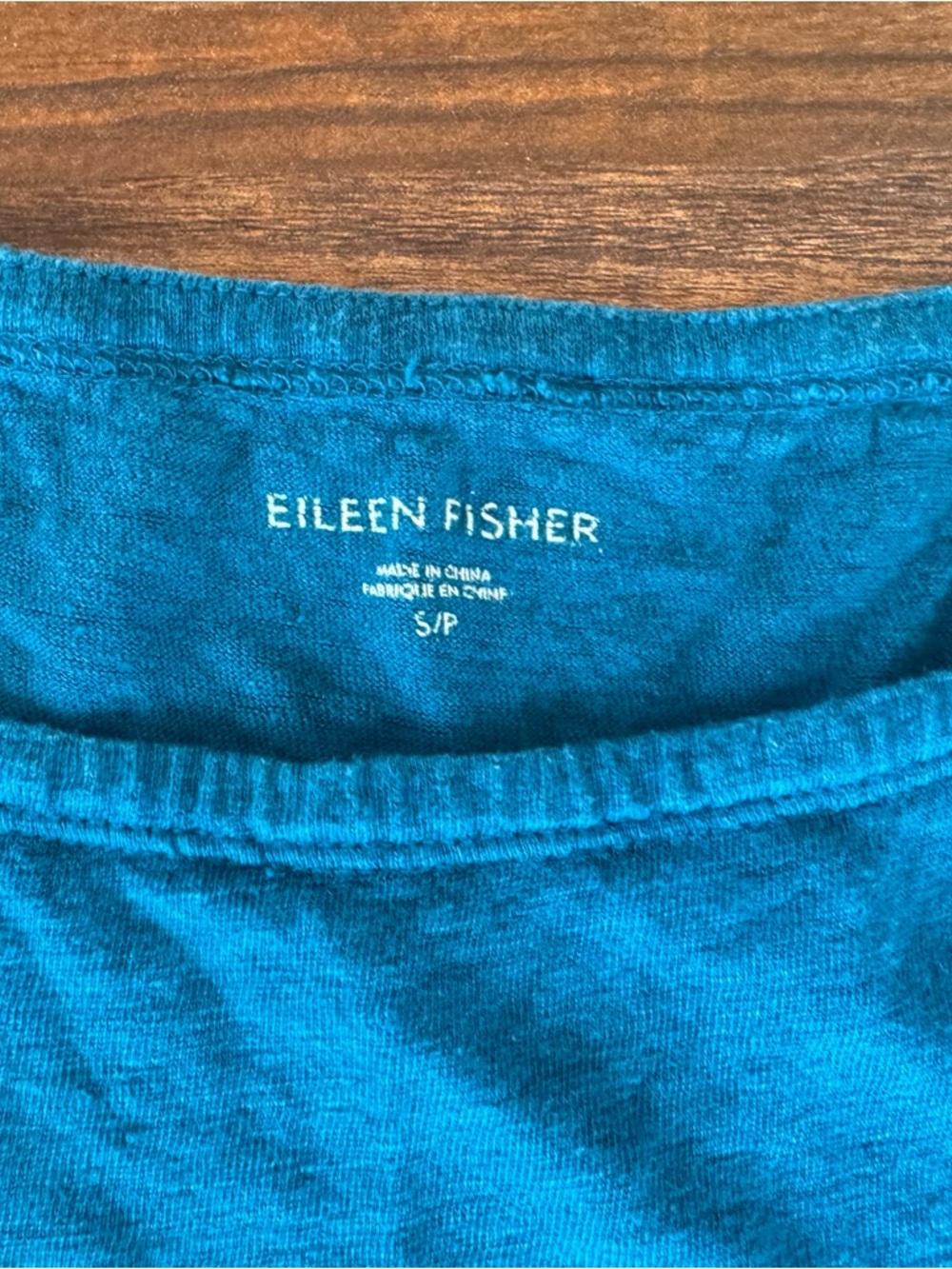 Eileen Fisher Organic Linen Top Small Blue‎ 3/4 Sleeve Scoop Neck Tunic Coastal
